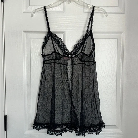 Victoria’s Secret Sheer Black Babydoll with Blue Lace Trim - Picture 4 of 8